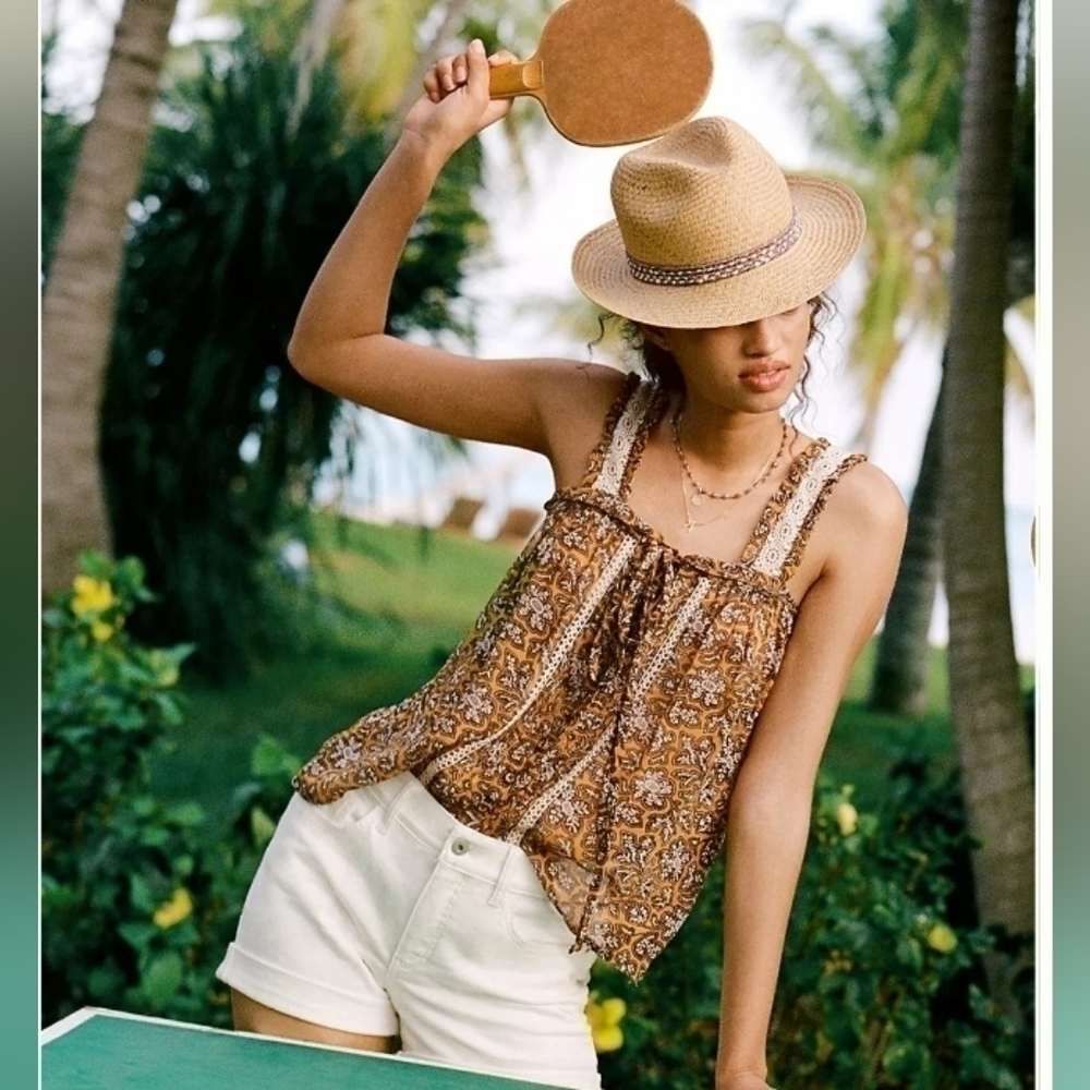 Anthropologie Brown Printed Cotton Tank Top